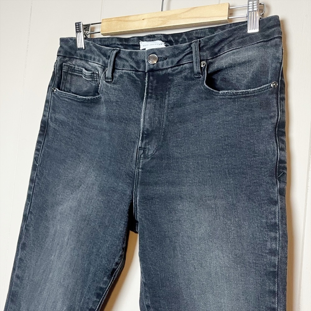 Good American Good Classic Jeans 10 30 black faded distressed high waist stretch - Picture 3 of 12